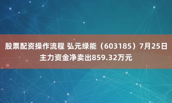 股票配资操作流程 弘元绿能（603185）7月25日主力资金净卖出859.32万元