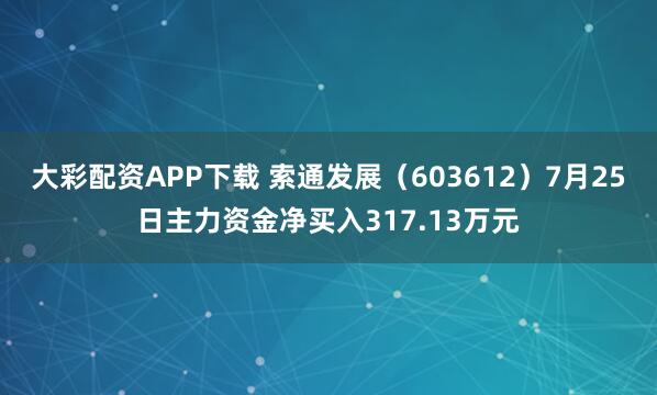 大彩配资APP下载 索通发展（603612）7月25日主力资金净买入317.13万元